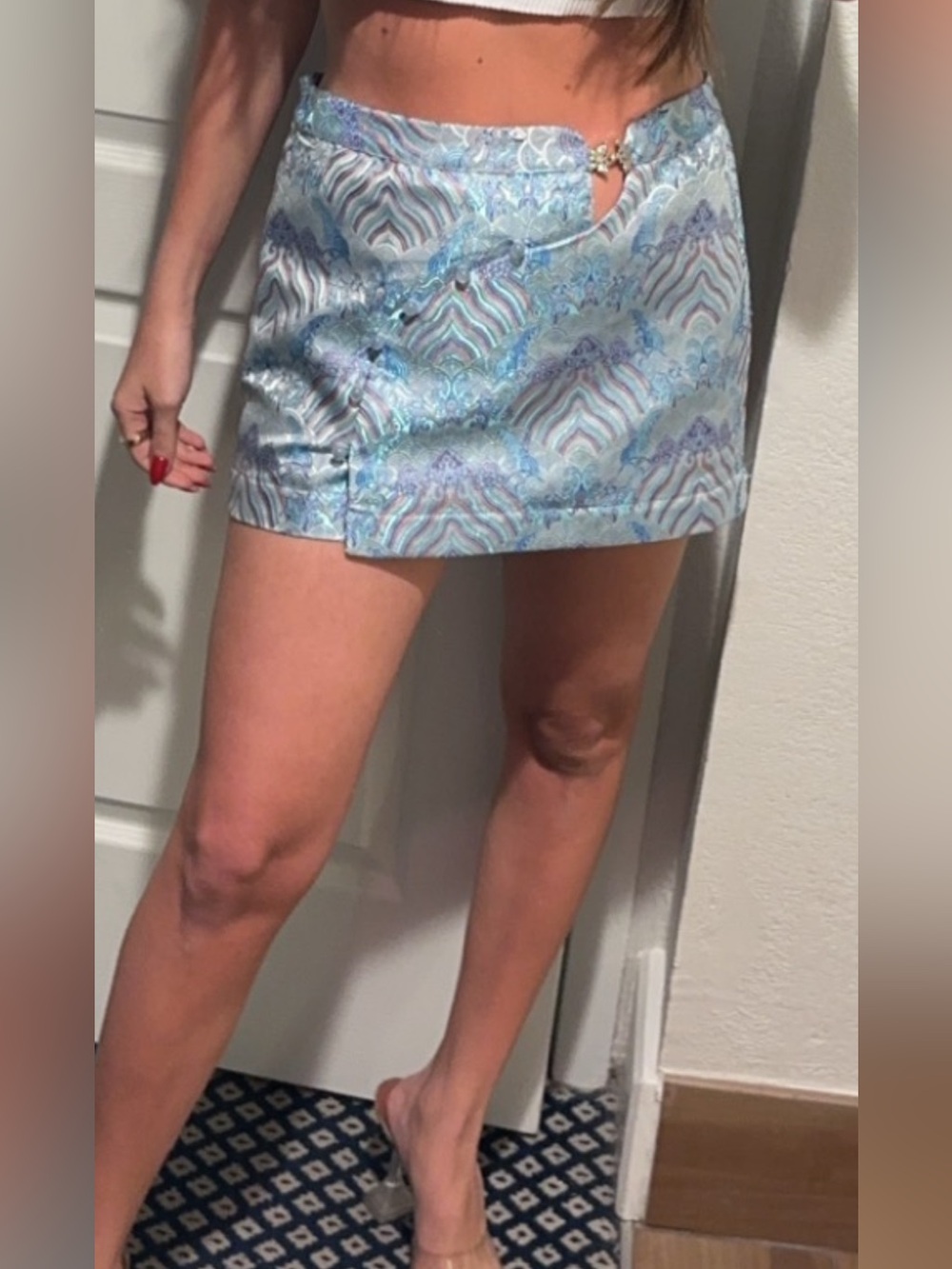 Light Blue Patterned Mini Skirt